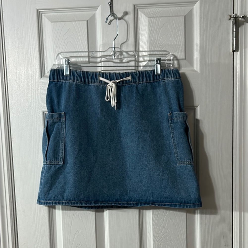 Blue Blush Denim Skirt with Elastic Waist